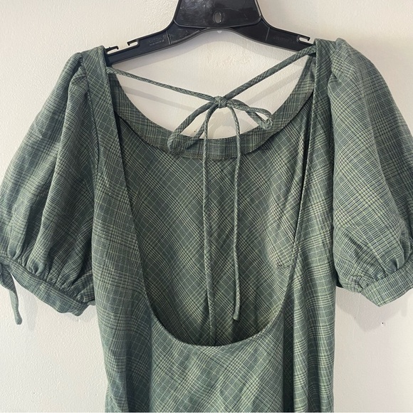 New! Free People Green Sevi Plaid Open Back Belted Mini Dress 37381 - Picture 4 of 10